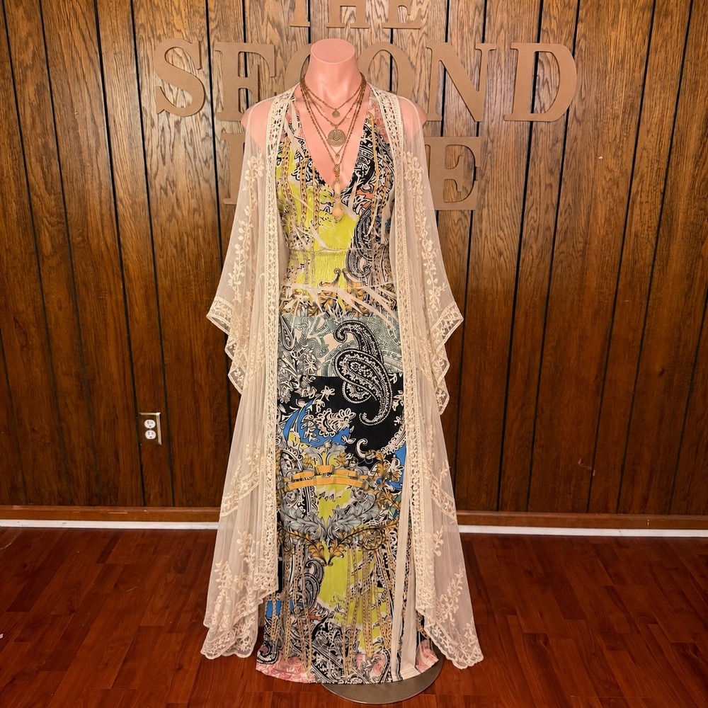 Colorful Paisley Maxi Dress Fresh of LA M Boho Whimsigoth Y2K Artsy Fairy Grunge